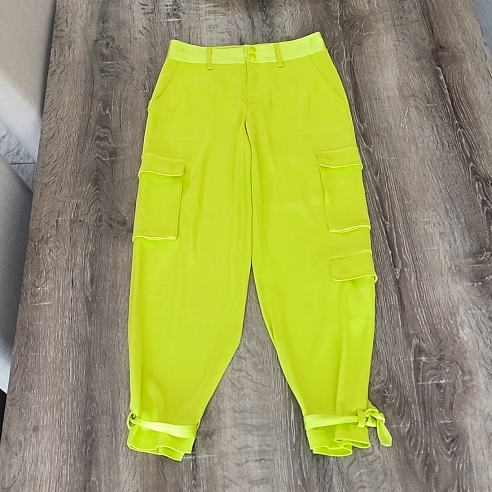 Alice + Olivia Neon Yellow Cargo Pants